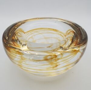 Vintage KOSTA BODA Scandinavian Art Glass Amber Swirls Votive Candle Holder